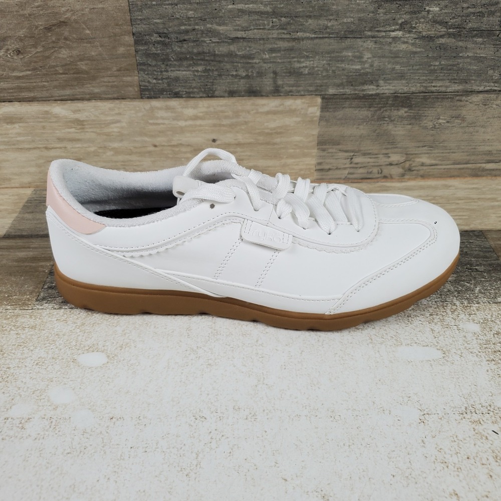 Ryka Effortless Womens Shoes Sz 9 W White Brown Faux-Leather Lace-Up Sneakers